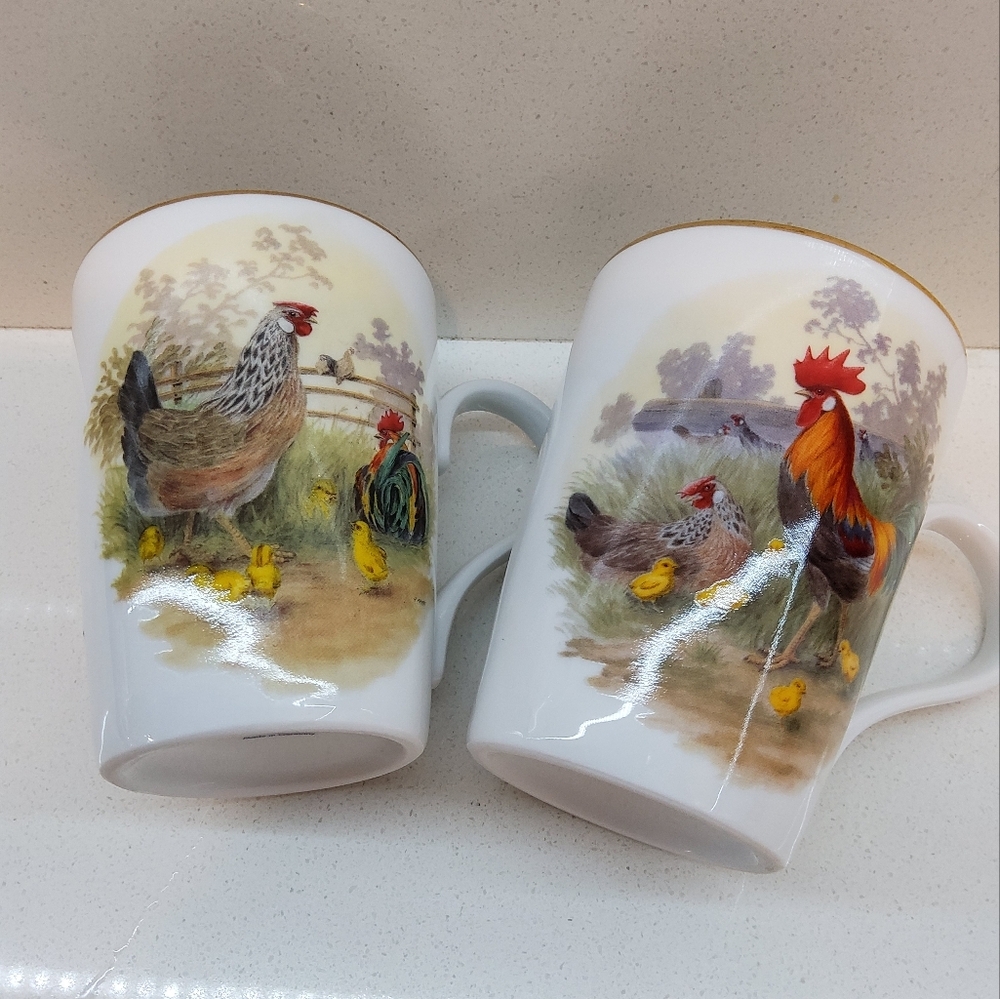 Lichte Porzellan Vintage 2 Coffee Rooster Mugs